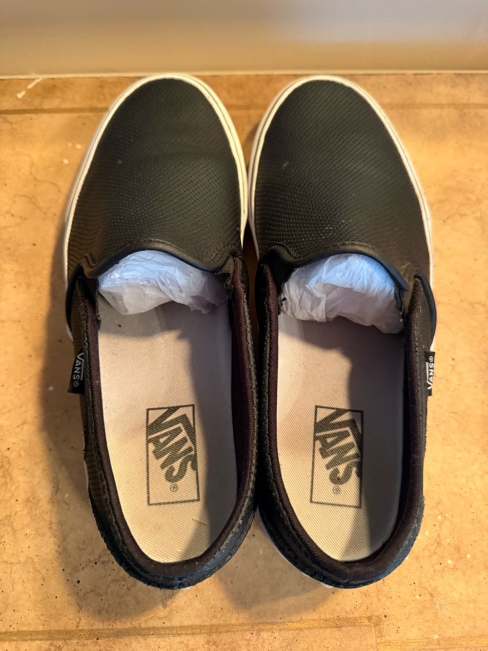 Vans Black Slip-On Loafers with White Soles